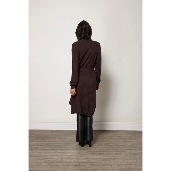 Line & Dot Long Belted Ribbed Cardigan in Brown Sz. Medium - NWT - Picture 6 of 13